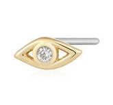 14K Yellow Gold Flat Back Single 'Evil Eye' Stud Earring with Diamond